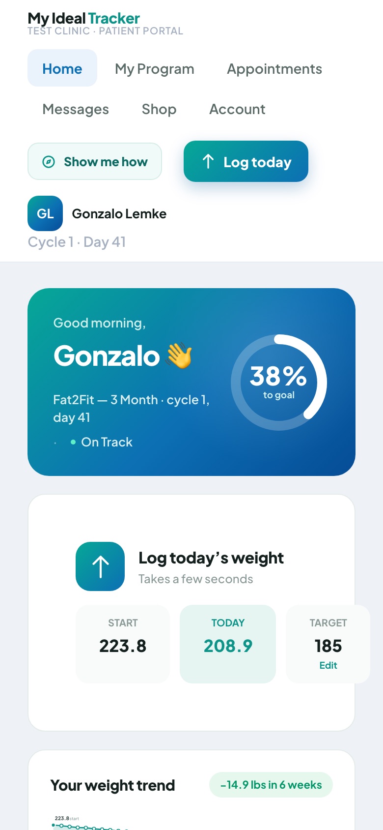 My Ideal Tracker client portal on a phone