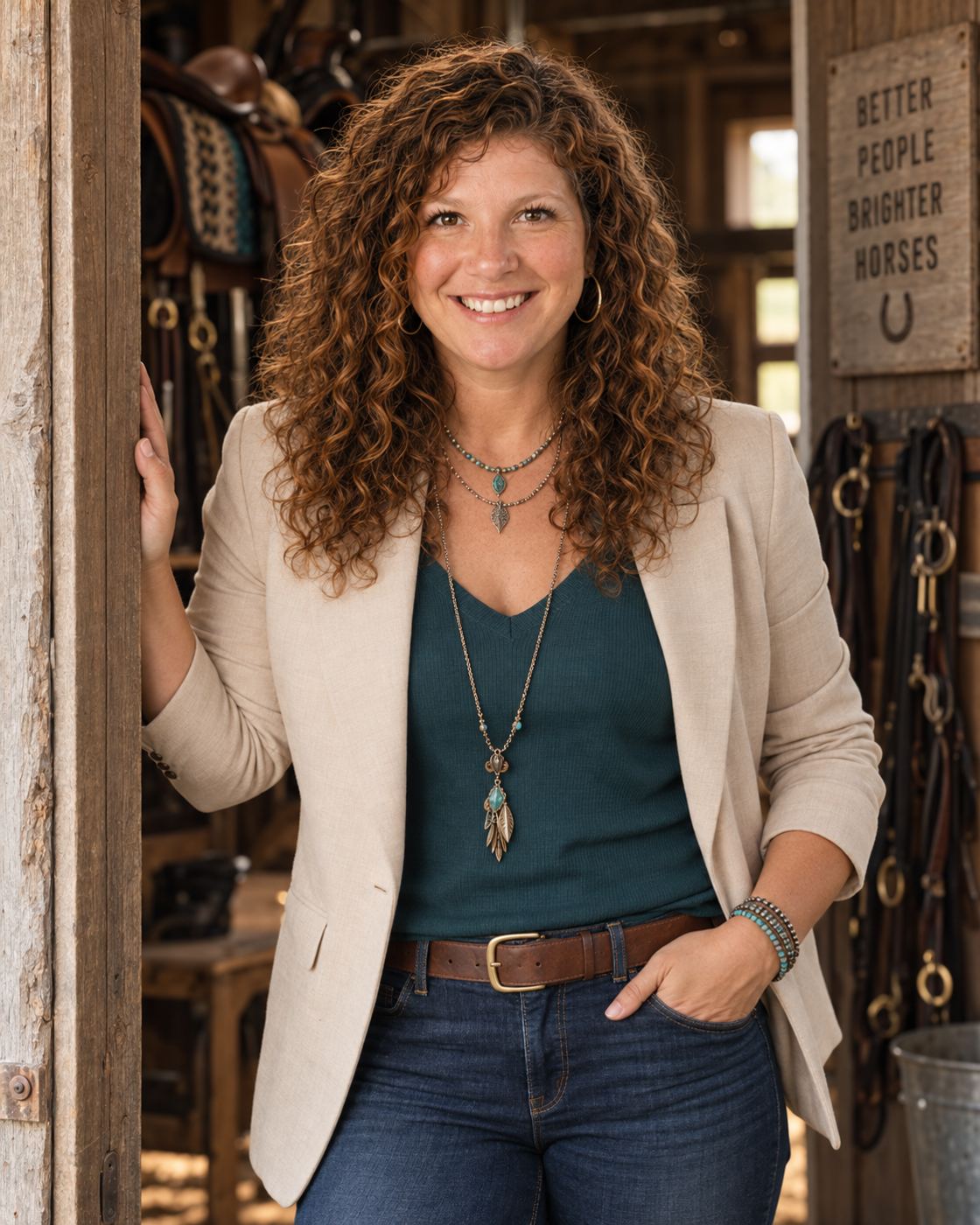 Britt standing in the barn doorway