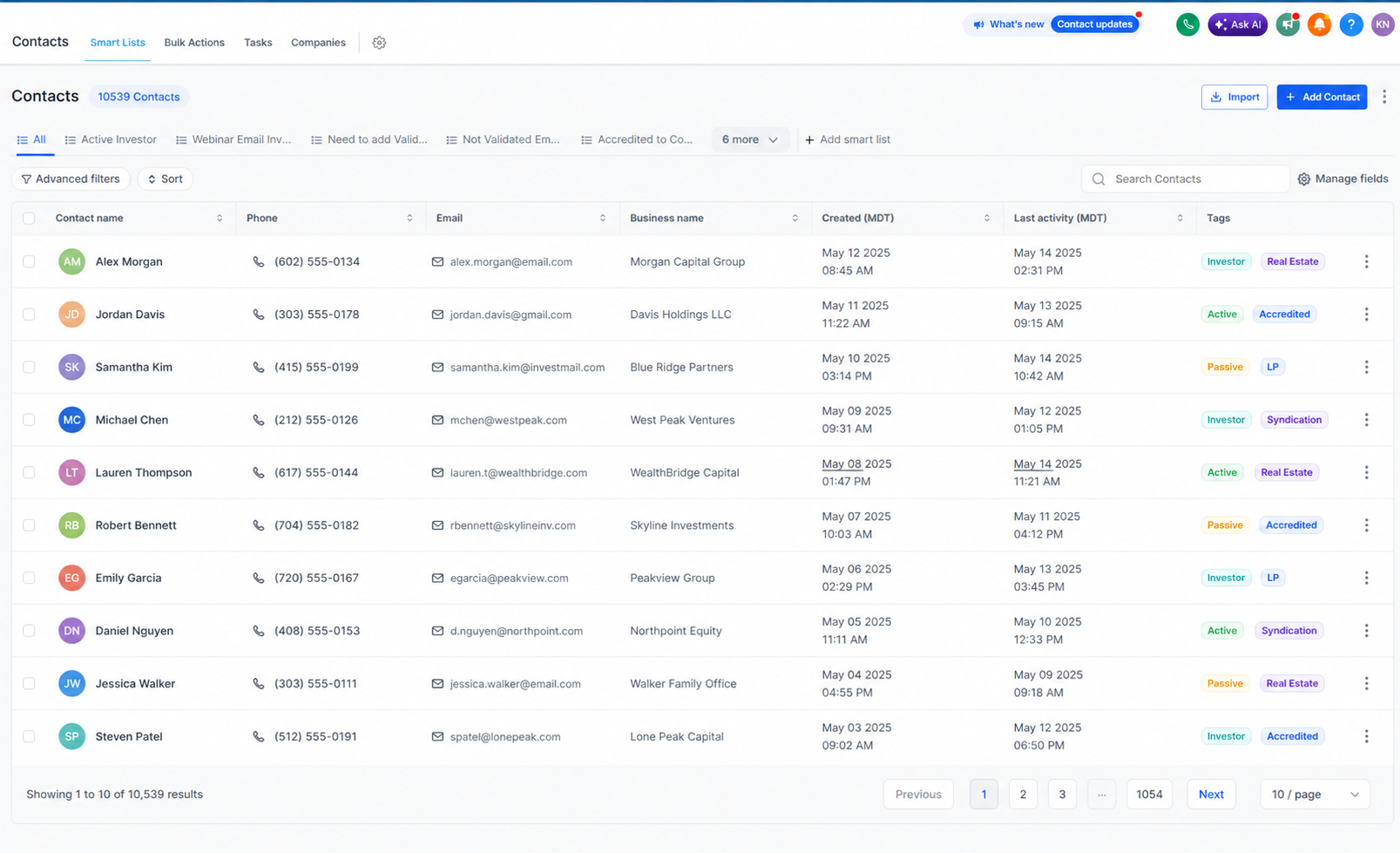 Real estate CRM contact dashboard organizing seller leads into deal stages.