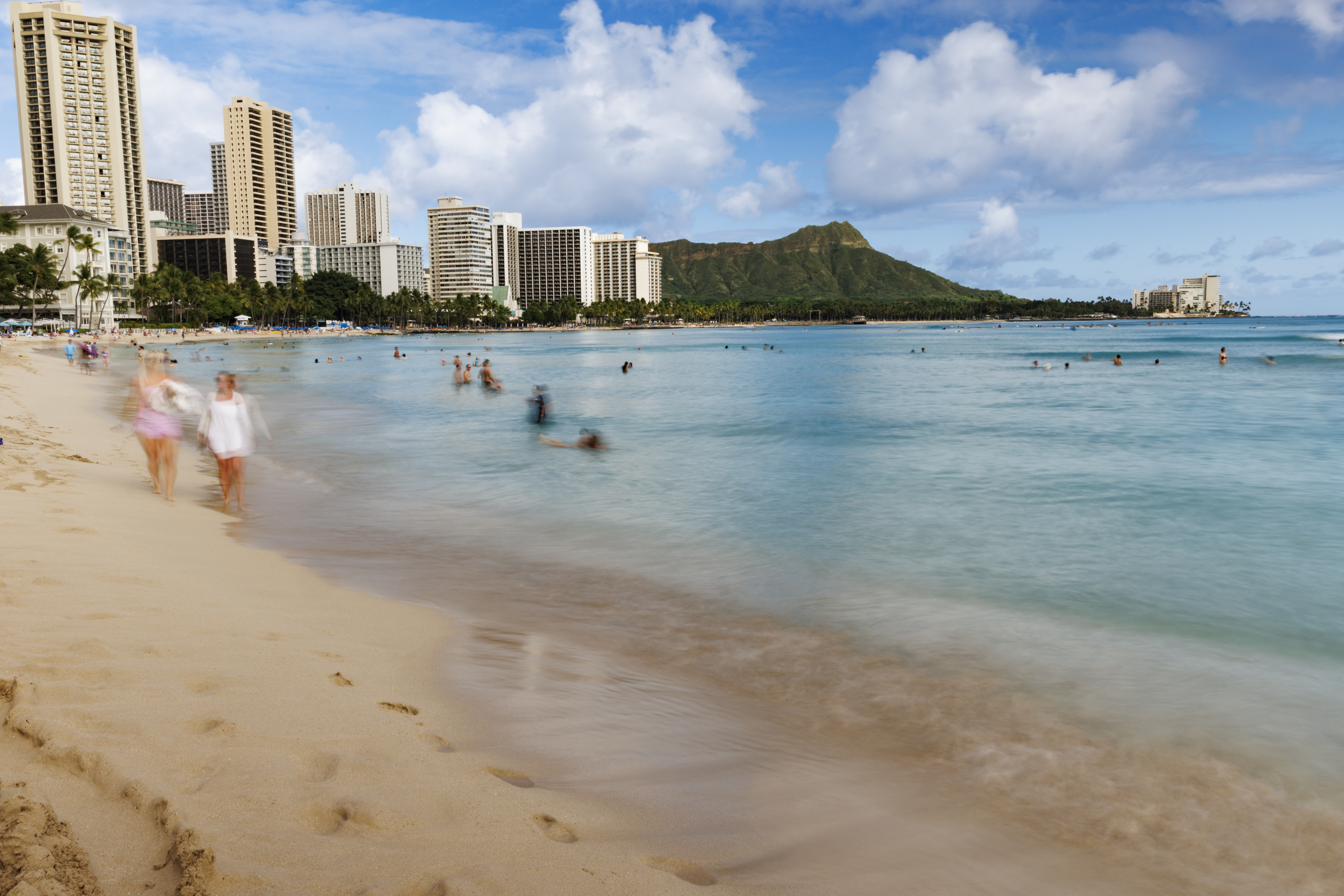 Waikiki beach with shutter blur. 