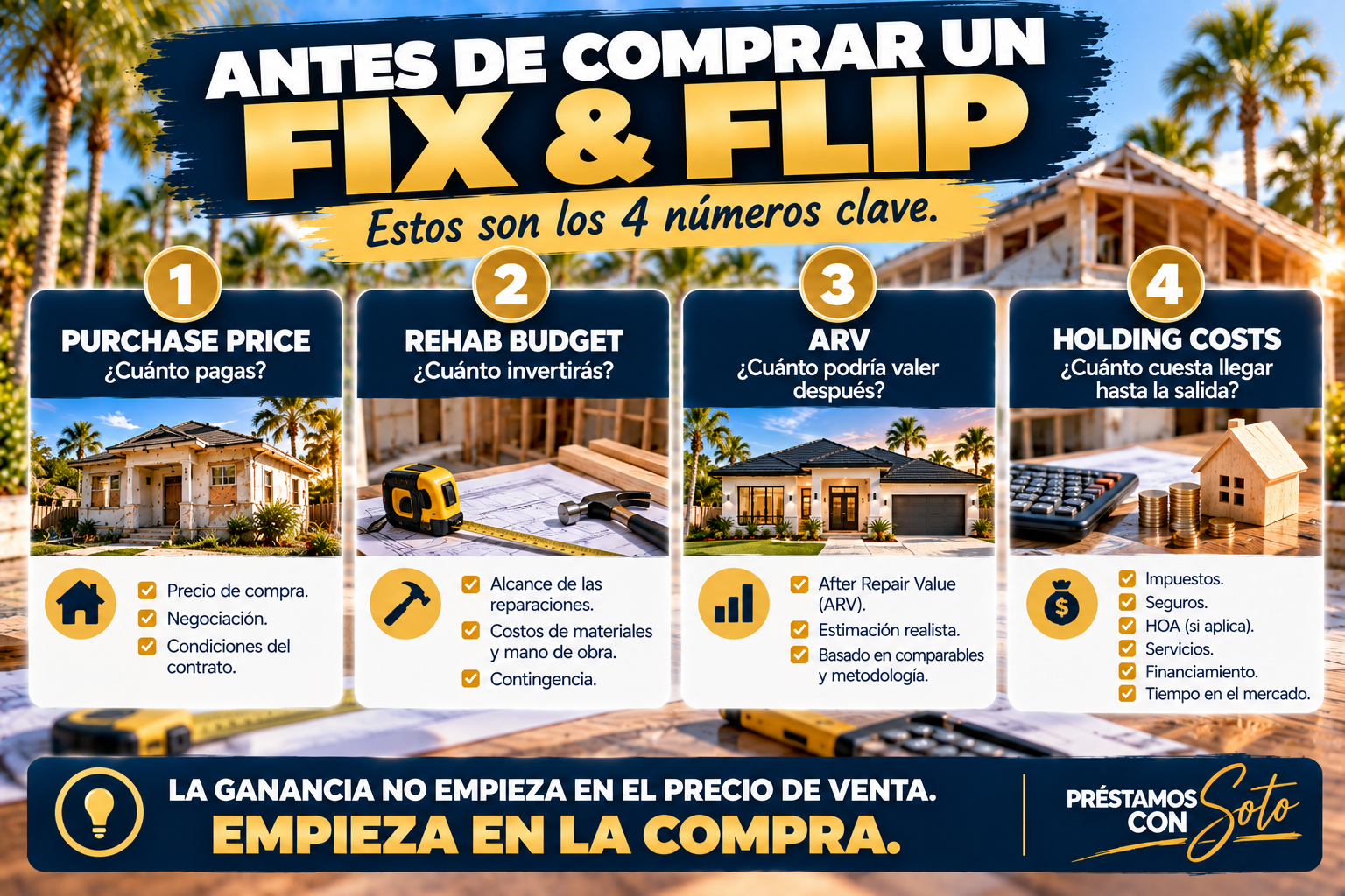 Purchase rehab ARV y holding costs en una operación Fix and Flip