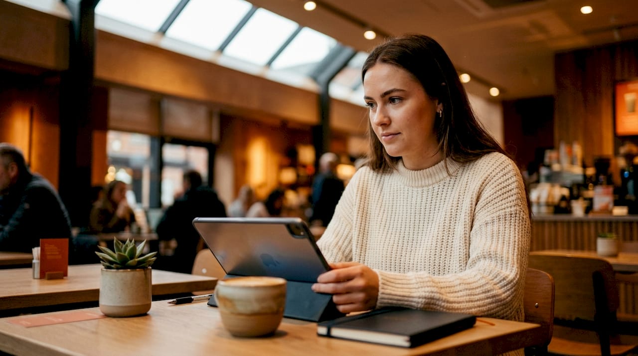 Hands using tablet for bid scoring automation