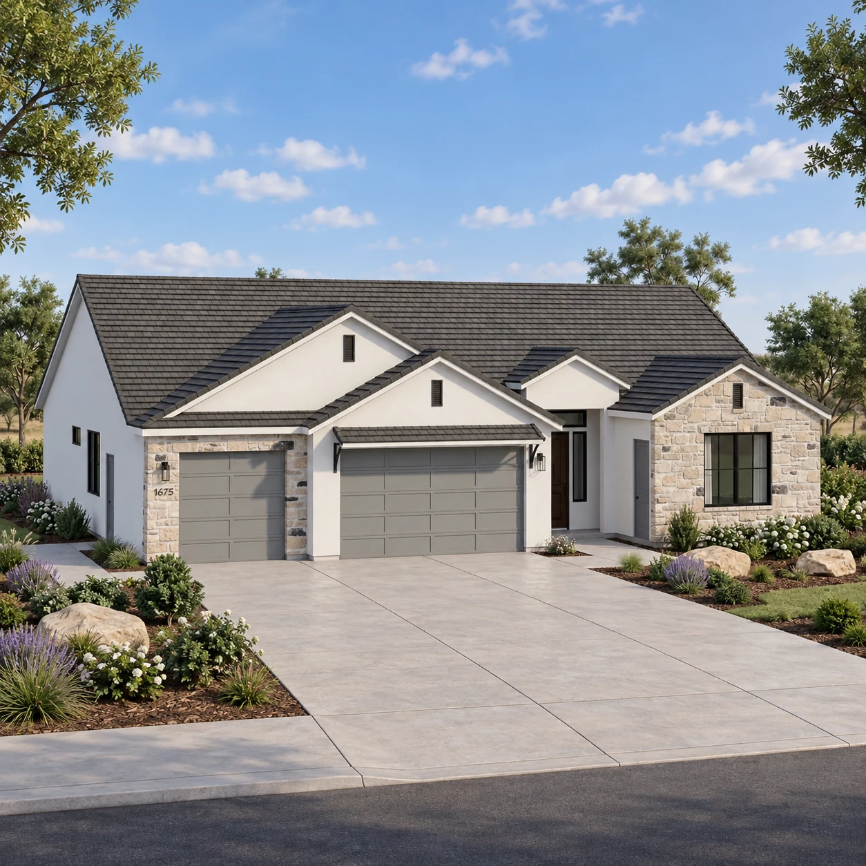 Architectural rendering of the Iris home in a square illustrative presentation