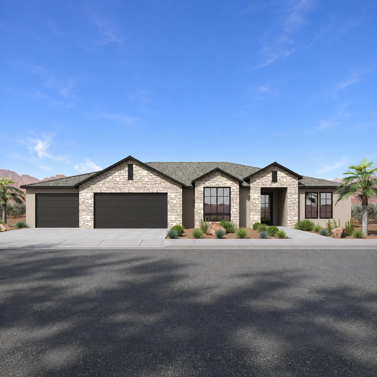 Architectural rendering of the Poppy home in a square illustrative presentation