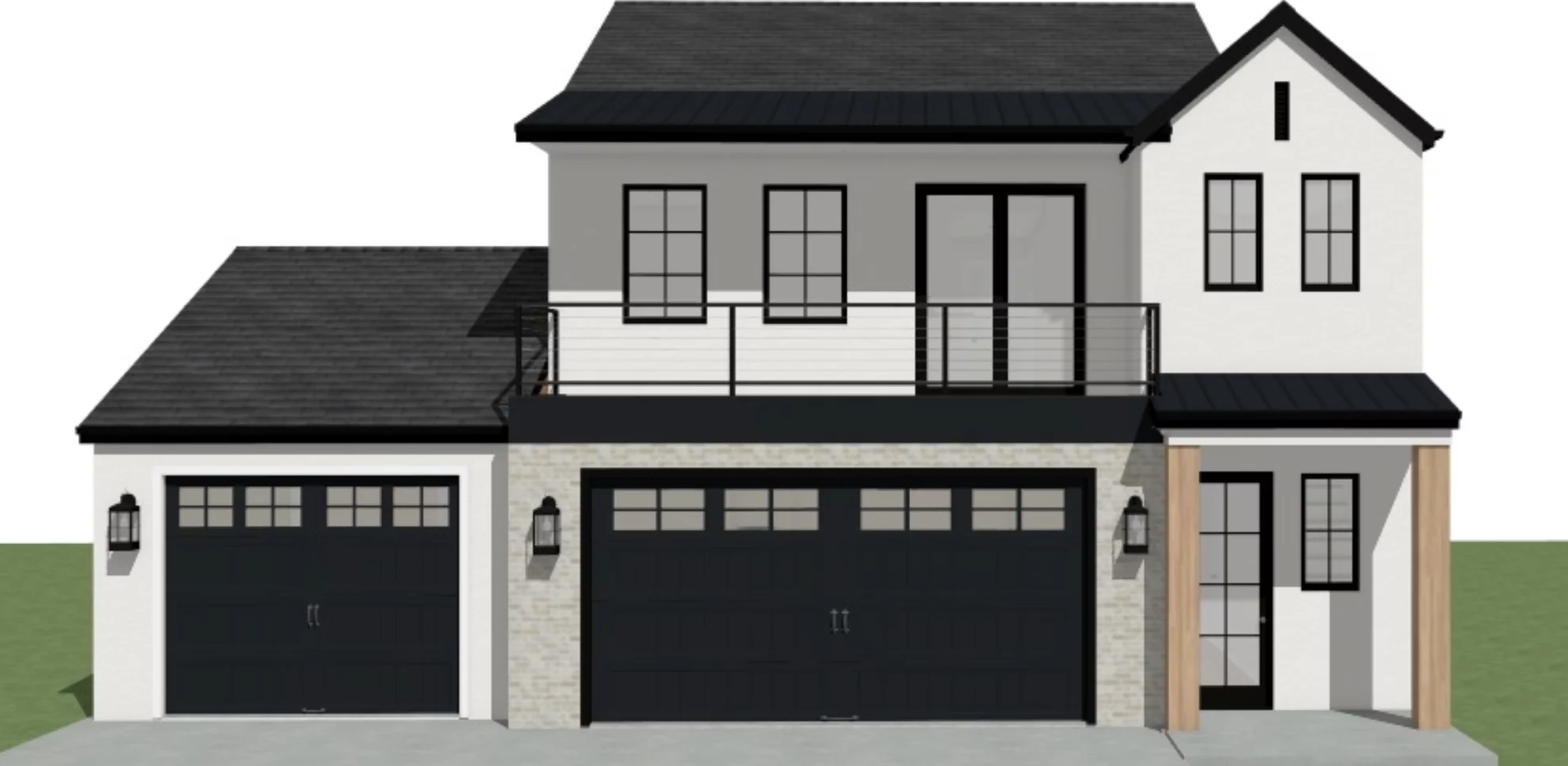 Full front architectural rendering of the Lupine home; illustrative presentation