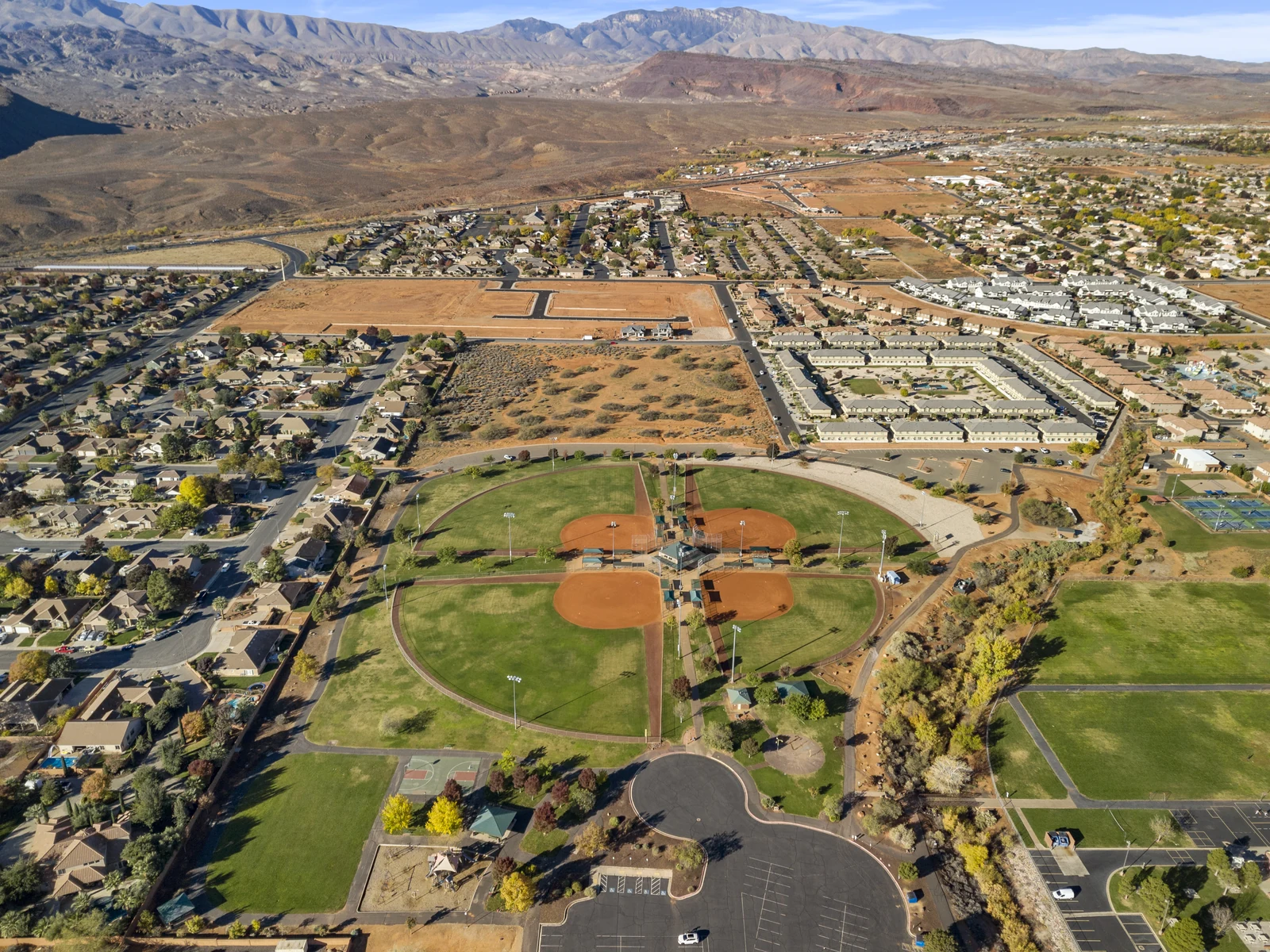 Client-supplied aerial of Gubler Park sports fields and green space in Santa Clara