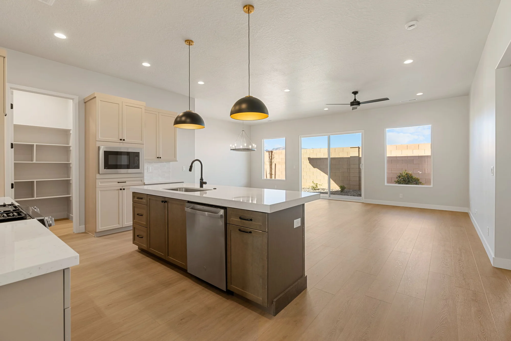 Zinnia kitchen island and open living space