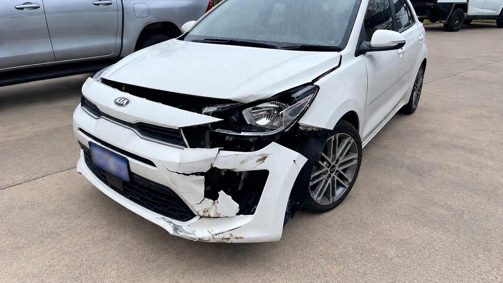 Vehicle with front-end collision damage before repair at Bacich Smash Repairs