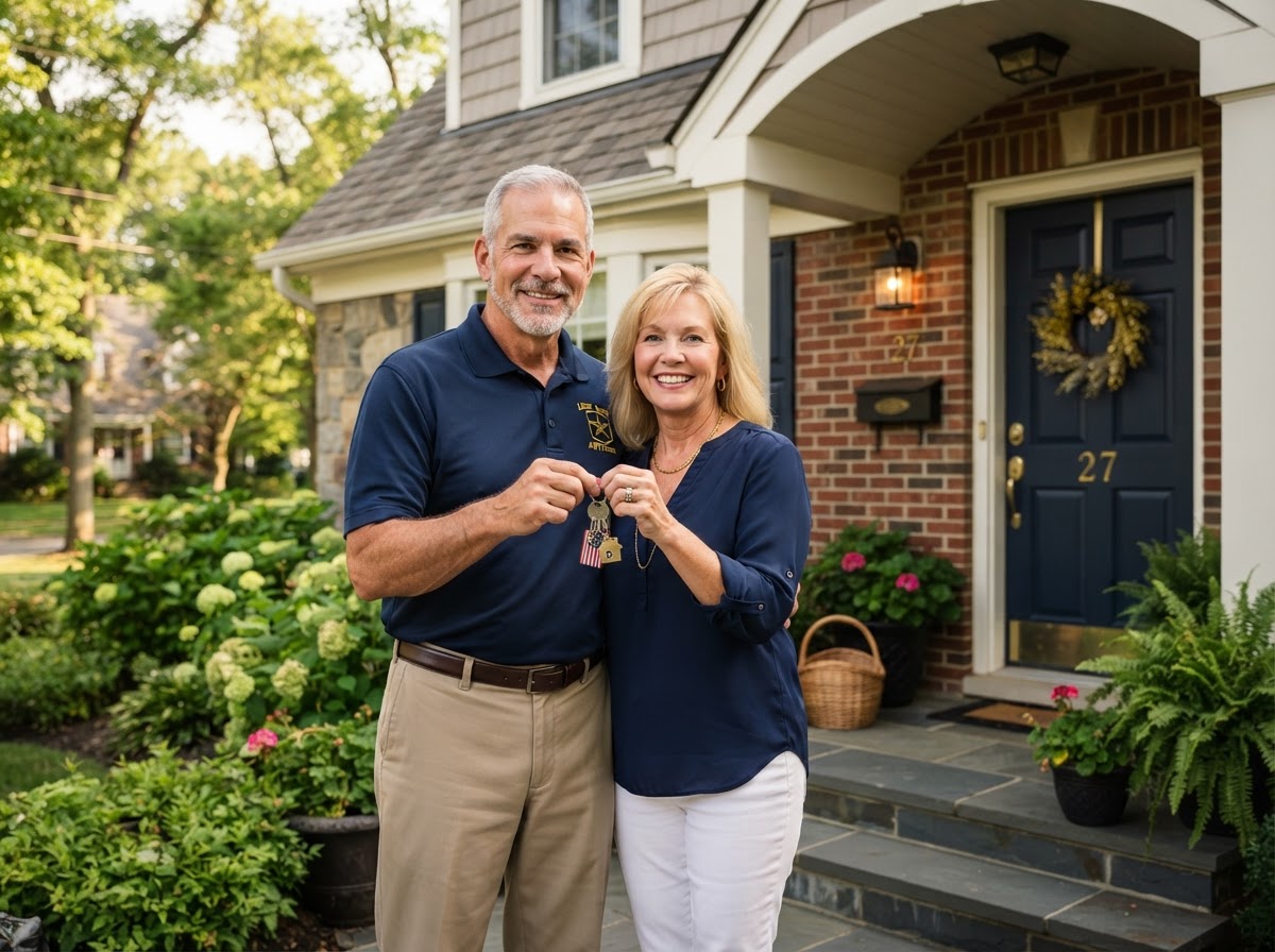 A military Veteran couple receiving keys to a second home.
