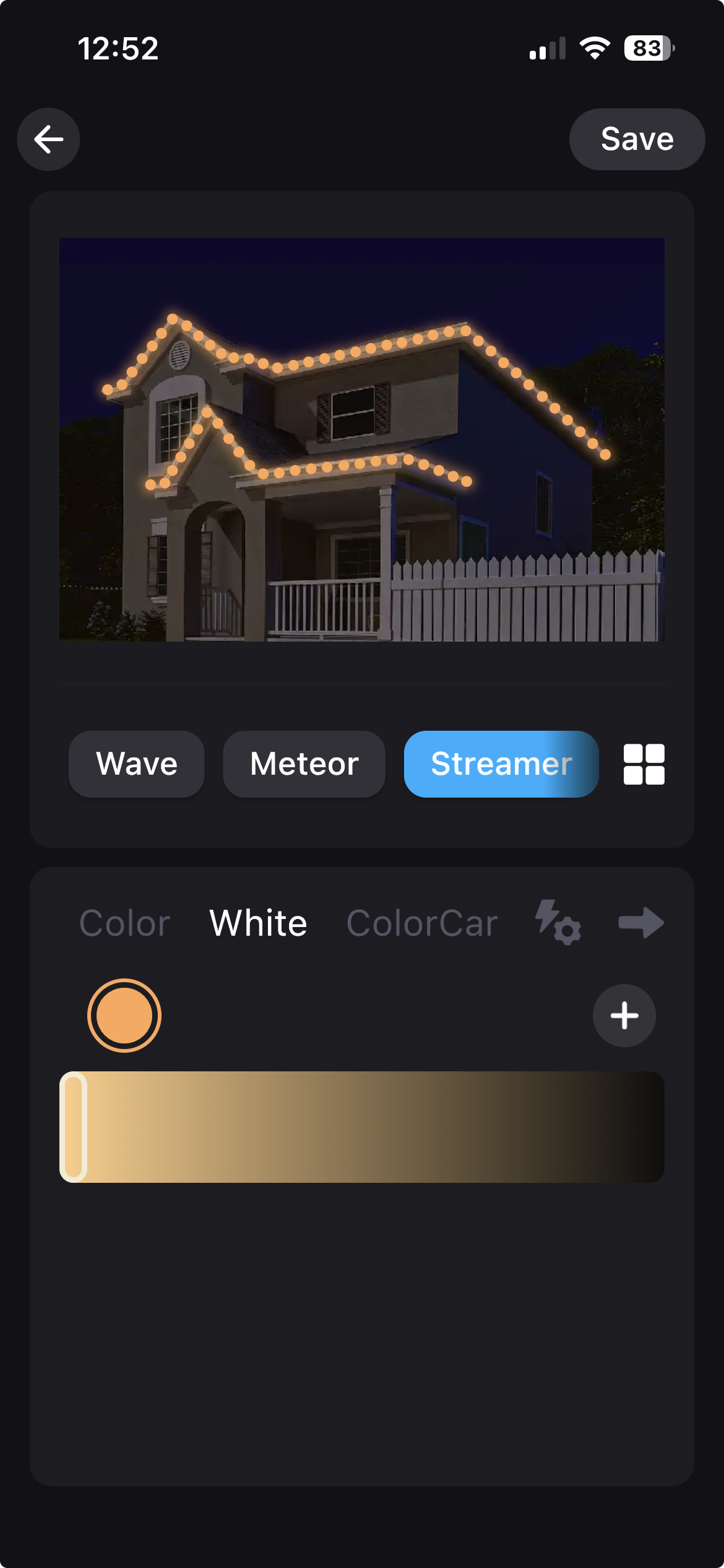 Halo lighting app warm white scene