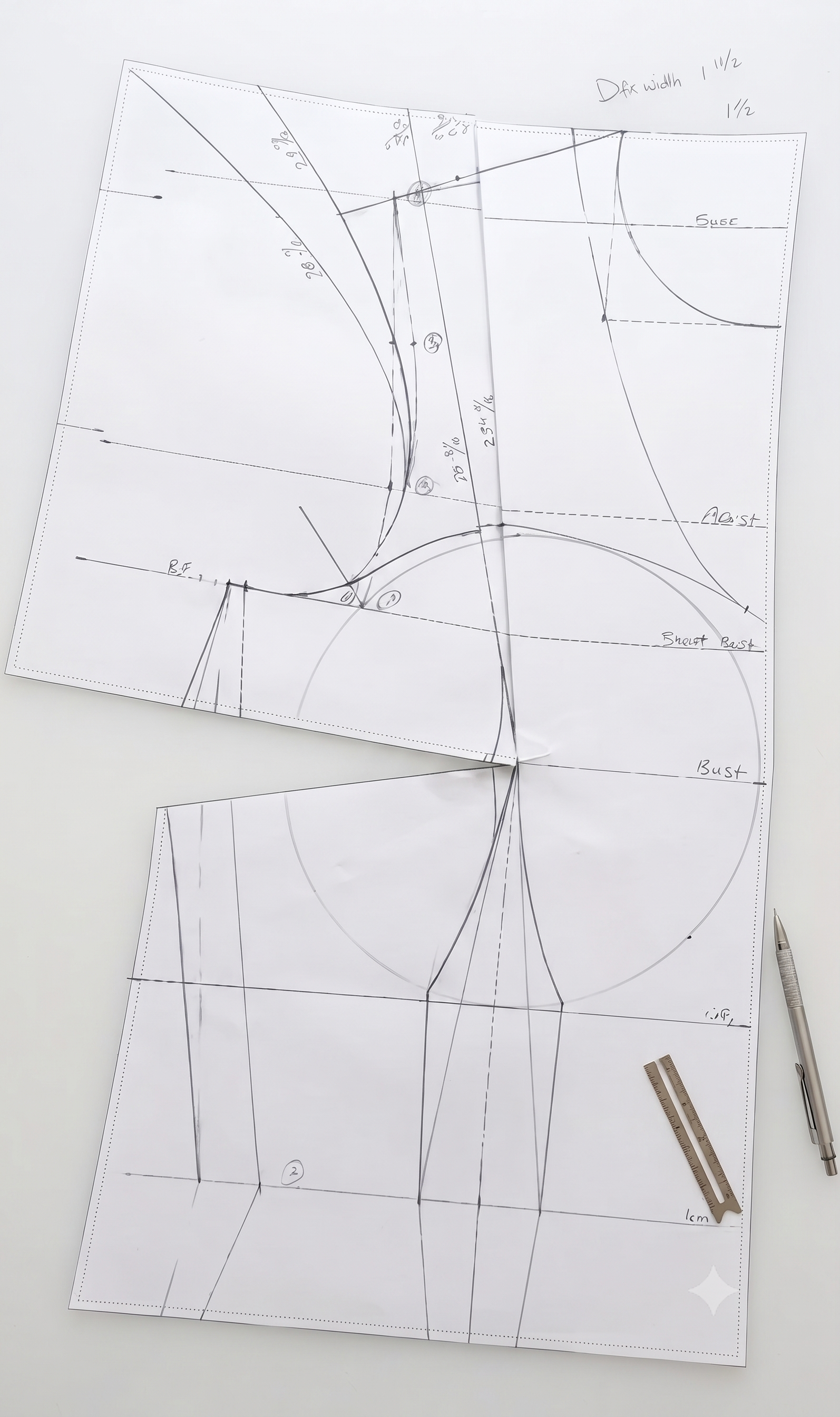 Hand-drafted fashion pattern at Rakel's Fashion Academy