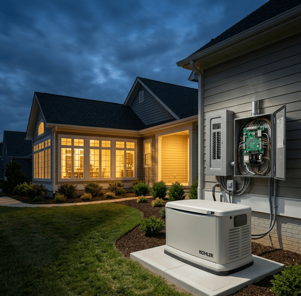 Standby generator installed outside a home