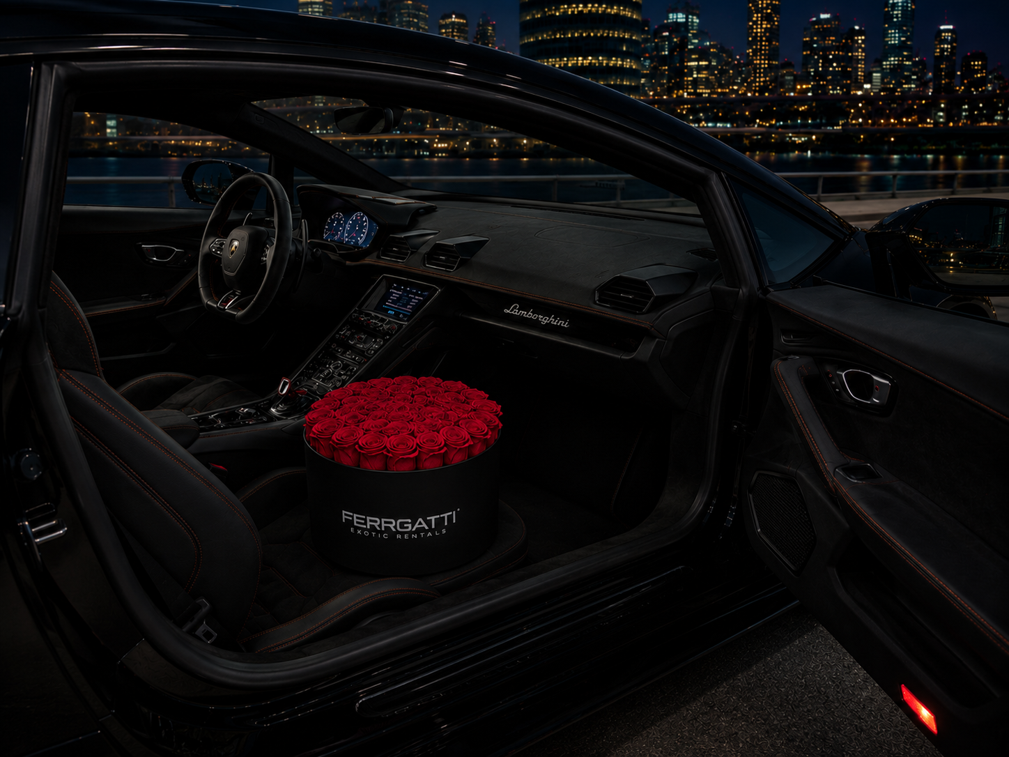 Ferrgatti rose box inside exotic car