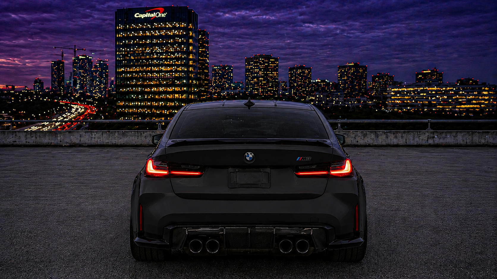 Top-rated BMW M3 rental in Northern Virginia featuring a matte black performance sedan available throughout the DMV region
