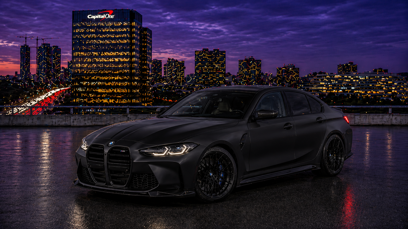 Luxury matte black BMW M3 rental near Tysons Corner Virginia for weekend drives, business events, photoshoots and performance car experiences