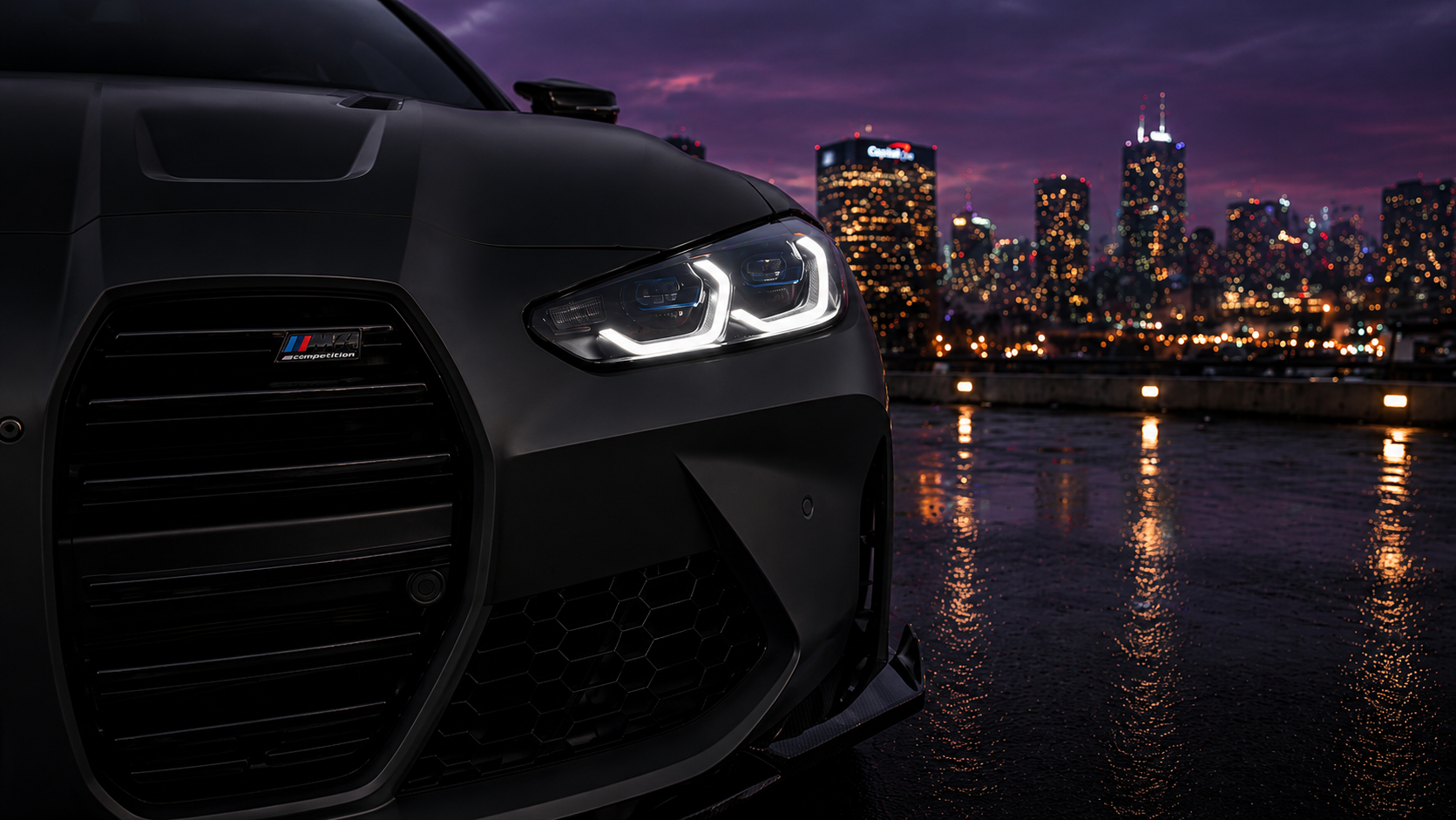 Top BMW M3 rental in the DMV featuring a matte black performance sedan with twin-turbo power, carbon buckets and connected driving dynamics