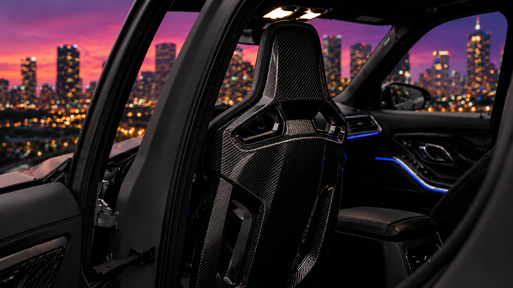 Matte black BMW M3 luxury performance sedan rental near Tysons Corner and Washington DC from Ferrgatti Exotics with aggressive styling and carbon bucket seating