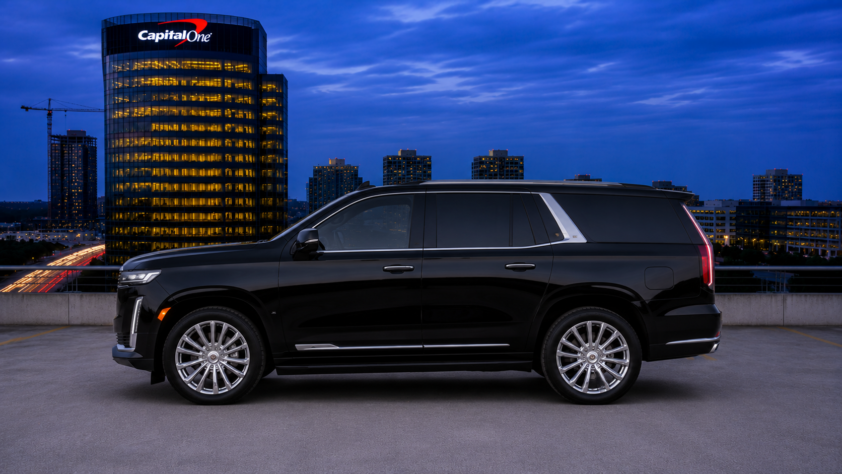 Premium Cadillac Escalade Premium Luxury SUV rental in the DMV featuring spacious seven passenger seating, executive comfort and luxury travel from Ferrgatti Exotics