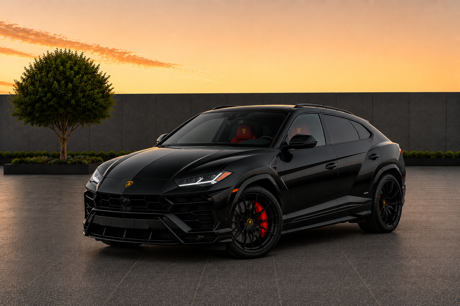 Lamborghini Urus Black luxury SUV rental in Sterling Virginia with exotic performance, five seats, and 641 horsepower engine