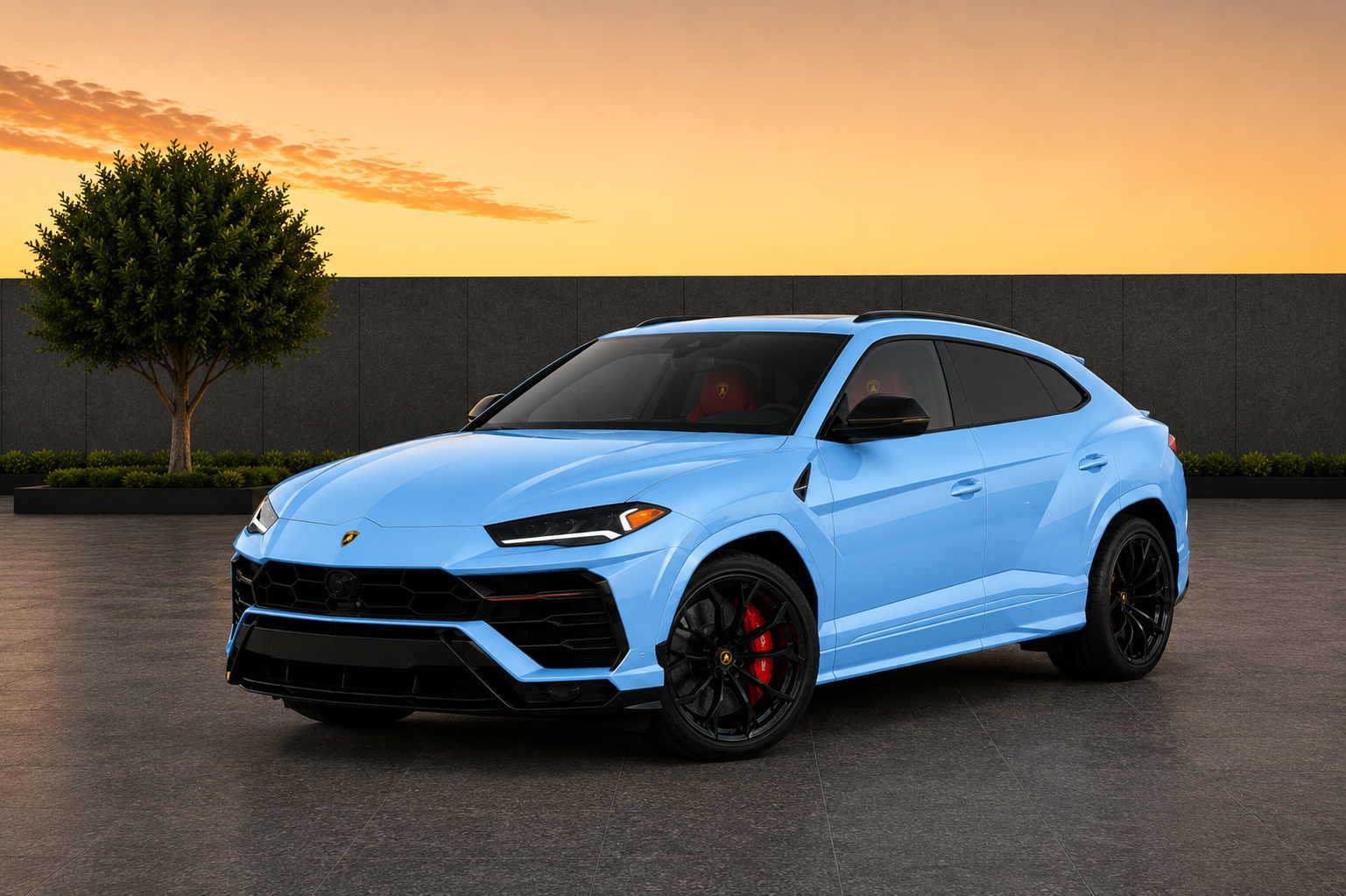 Lamborghini Urus Blue luxury performance SUV rental in Sterling Virginia with 641 horsepower engine and exotic styling