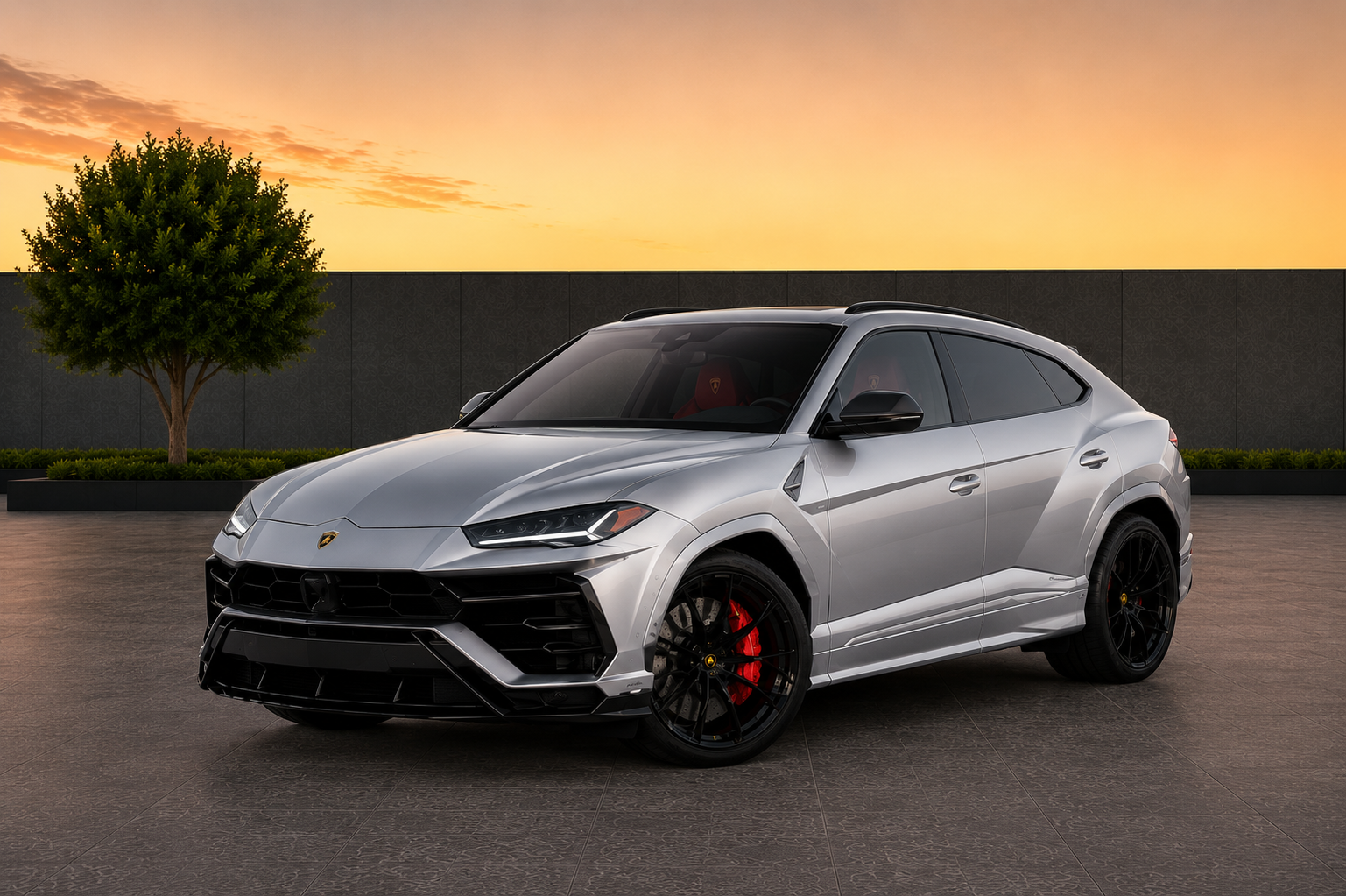 Lamborghini Urus Silver exotic luxury SUV rental in Sterling Virginia with five seats, automatic transmission, and premium comfort