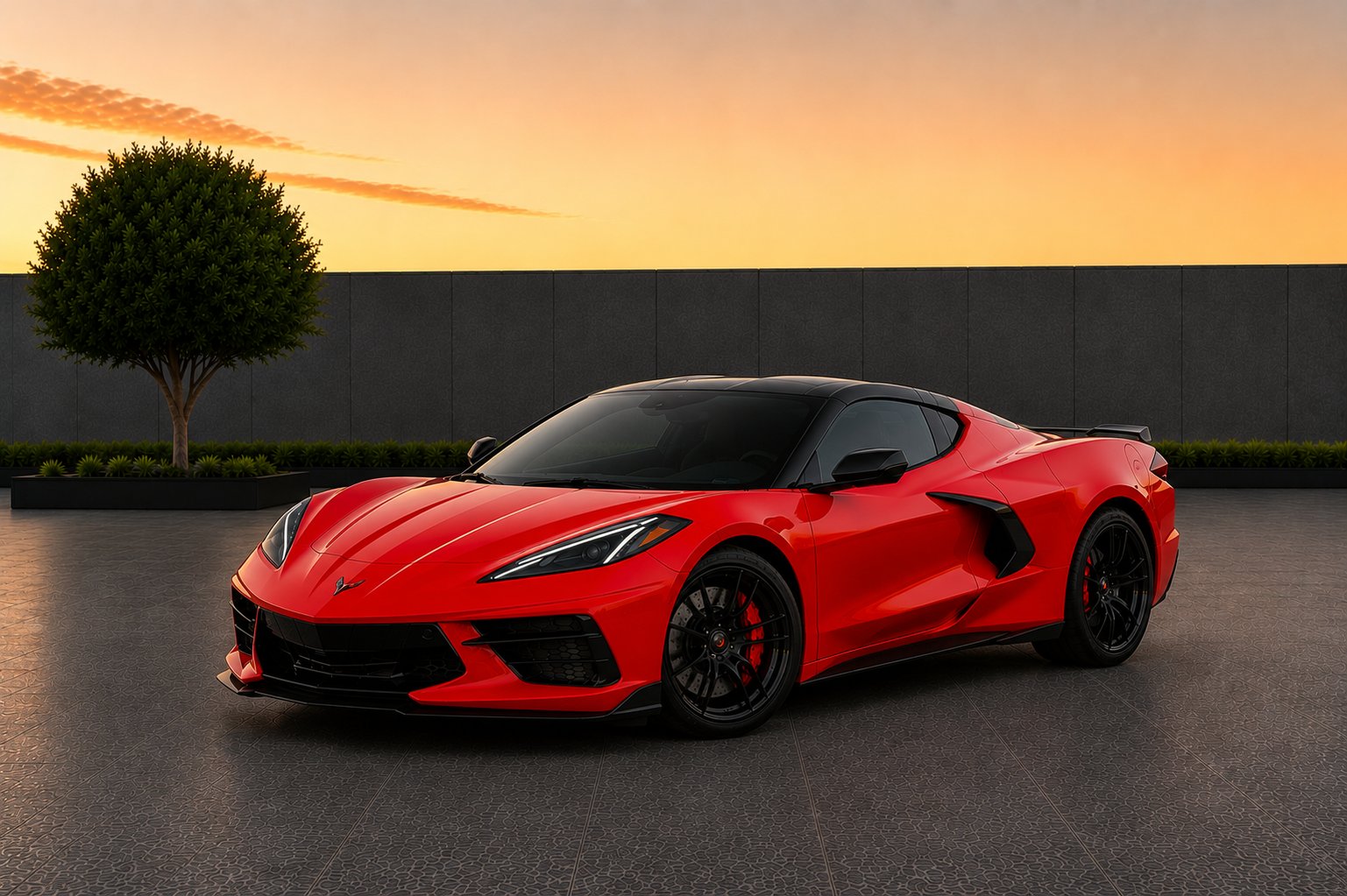 Corvette C8 3LT Red luxury sports car rental in Sterling Virginia with high performance 495 horsepower engine and exotic styling