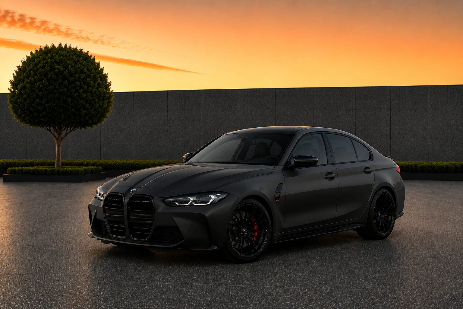 BMW M3 Competition Matte Black exotic luxury sedan rental in the DMV area, serving Washington DC, Northern Virginia, Maryland, Sterling, Tysons, Arlington, Fairfax, Alexandria, McLean, Reston, Ashburn, and Dulles Airport. with premium five seat interior, 577 horsepower, and automatic transmission