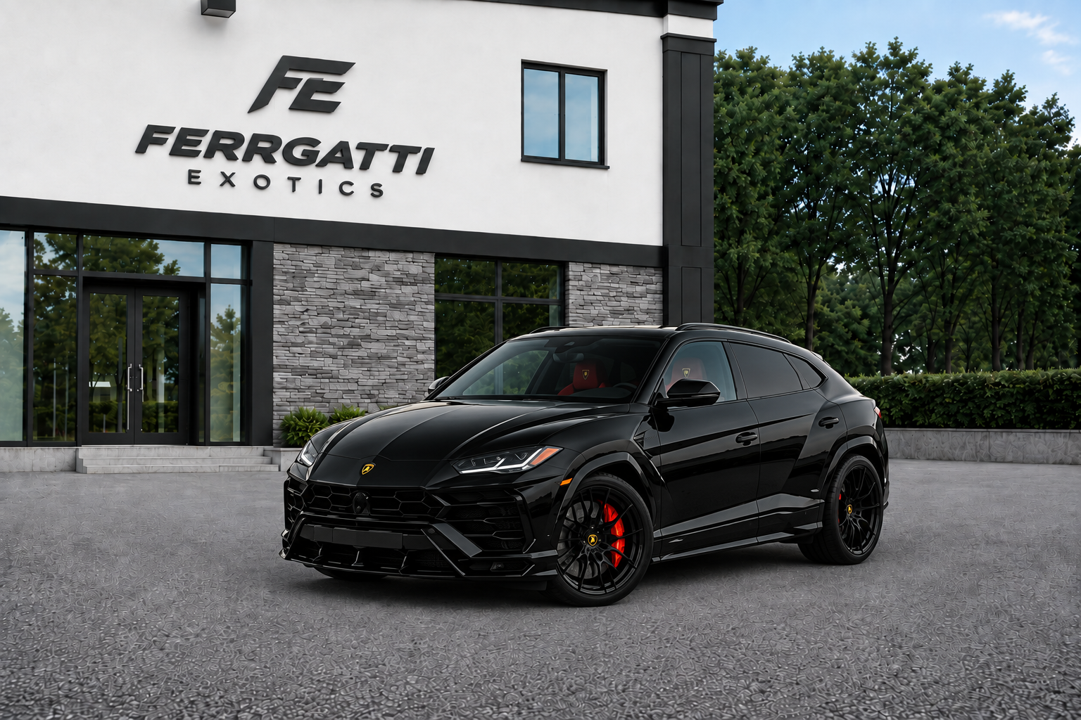 Lamborghini Urus Black luxury SUV rental in Sterling Virginia with exotic performance, five seats, and 641 horsepower engine