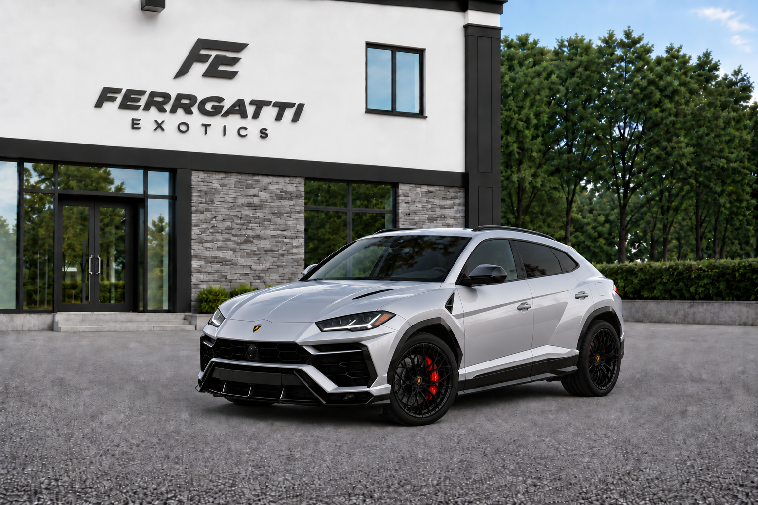 Lamborghini Urus Silver exotic luxury SUV rental in Sterling Virginia with five seats, automatic transmission, and premium comfort
