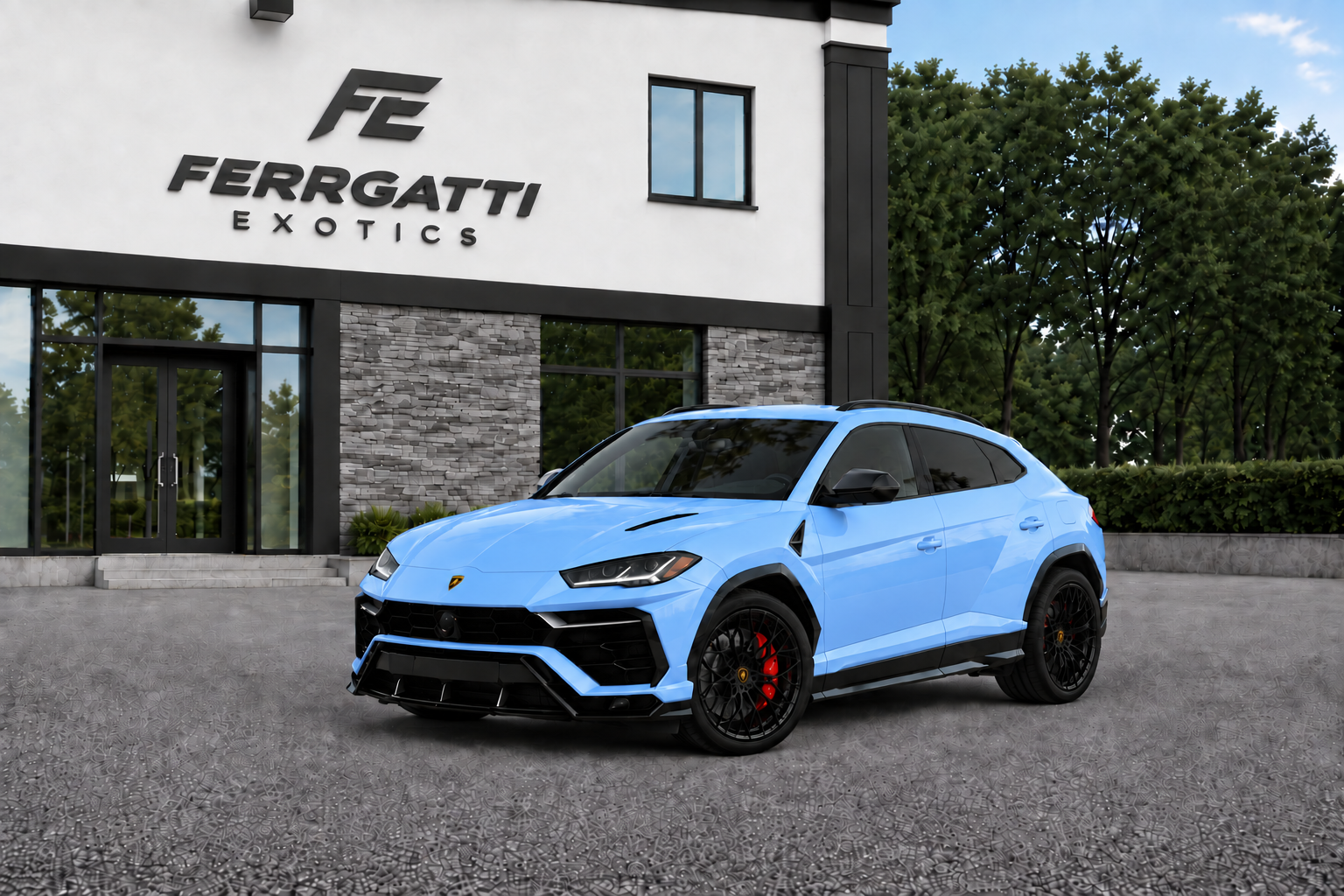 Lamborghini Urus Blue luxury performance SUV rental in Sterling Virginia with 641 horsepower engine and exotic styling