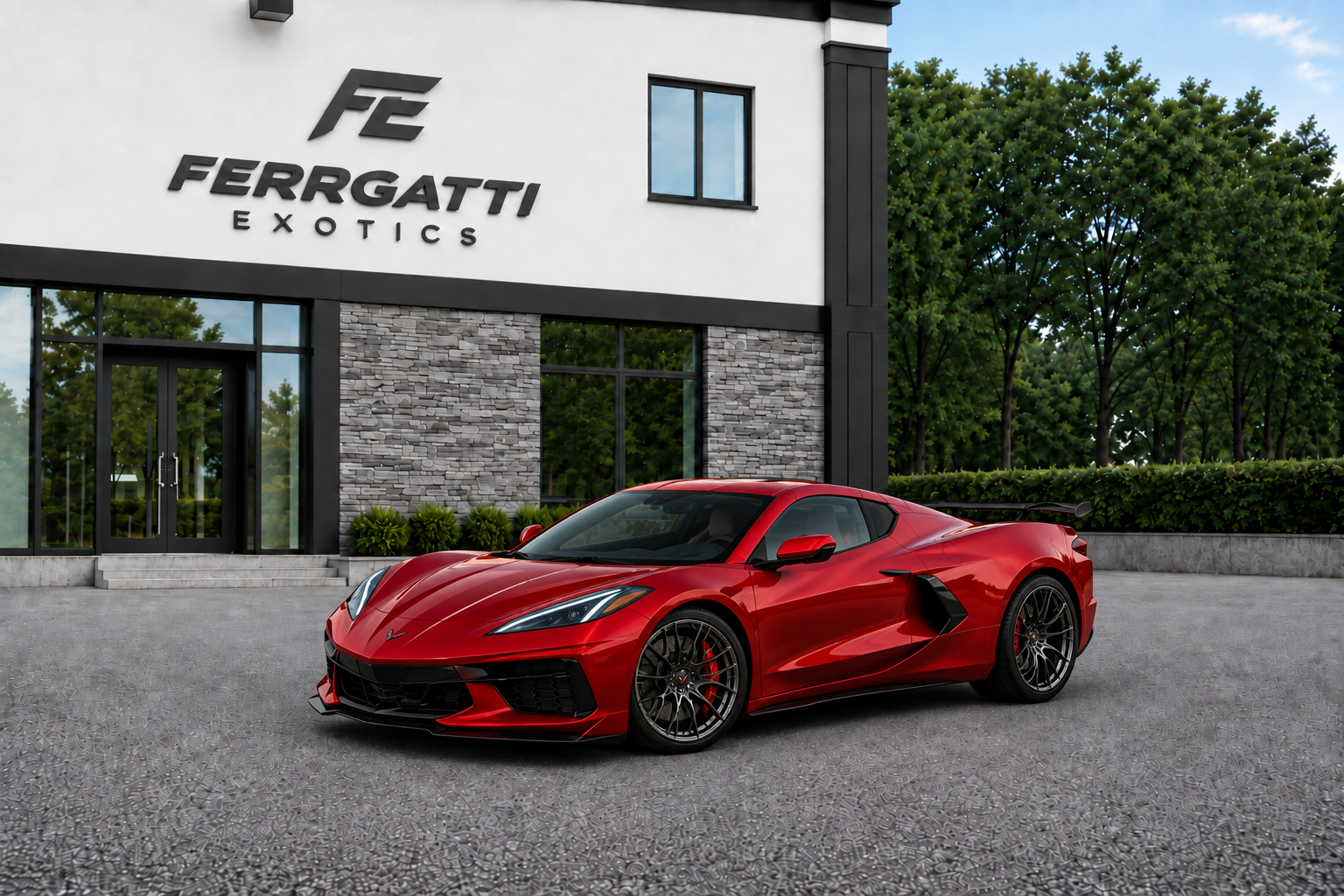 Corvette Z06 Convertible Red rental in Sterling Virginia with two tone interior, 495 horsepower engine, and exotic performance