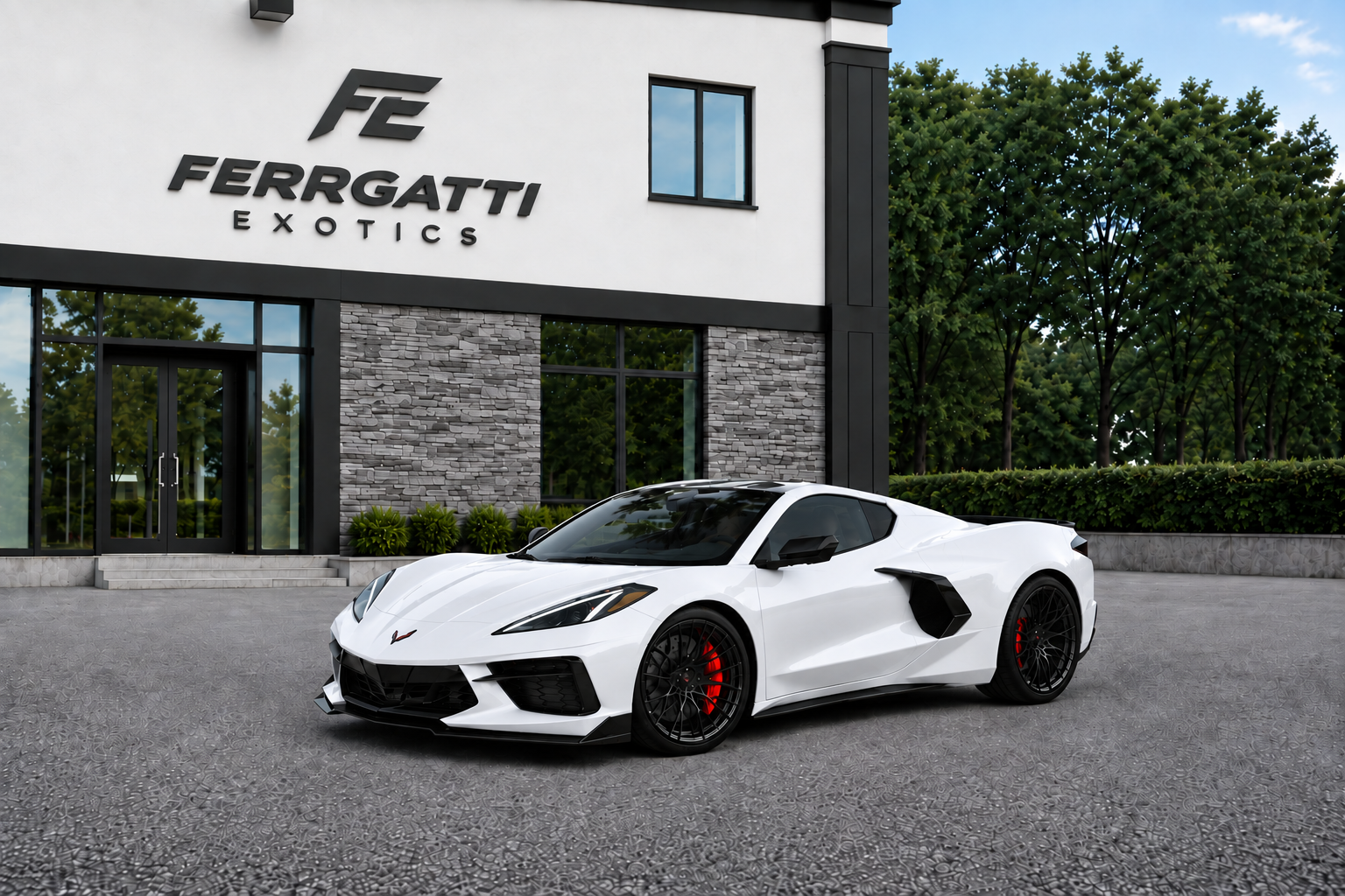 Corvette C8 3LT Red luxury sports car rental in Sterling Virginia with high performance 495 horsepower engine and exotic styling