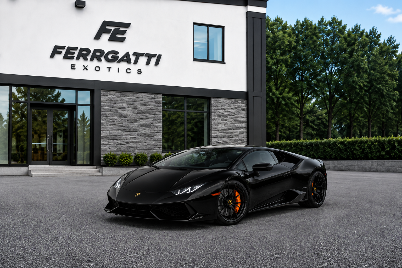 Lamborghini Huracan Black luxury exotic car rental in Sterling Virginia with 610 horsepower V10 performance and automatic transmission