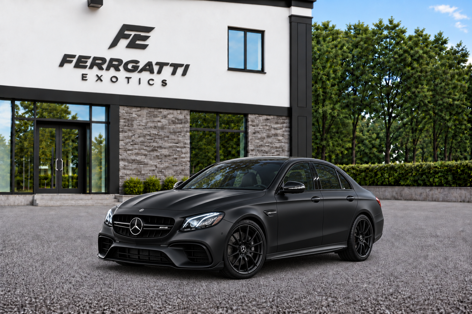 Mercedes Benz E63s Black luxury performance sedan rental in Sterling Virginia with 503 horsepower and automatic transmission