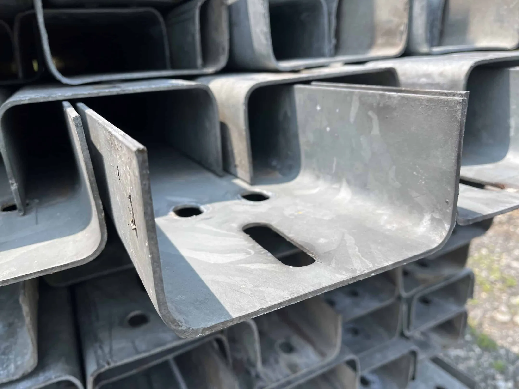 Close-up of galvanized rub rail ends