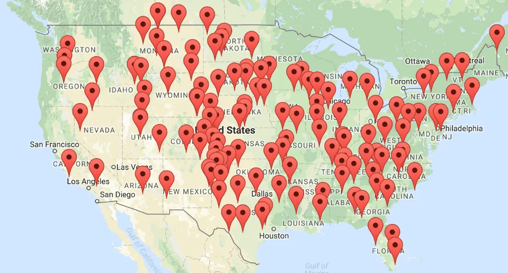 Map of recent Guardrail Corral installs across the United States