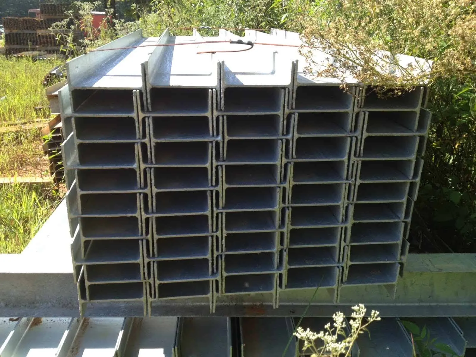 Bundle of galvanized I-beam posts
