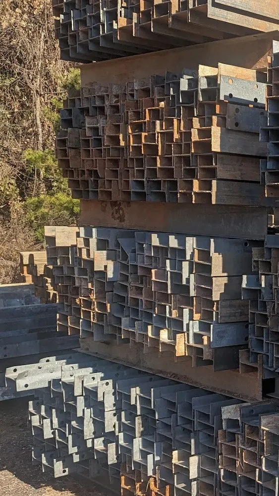 Stacks of galvanized I-beam posts
