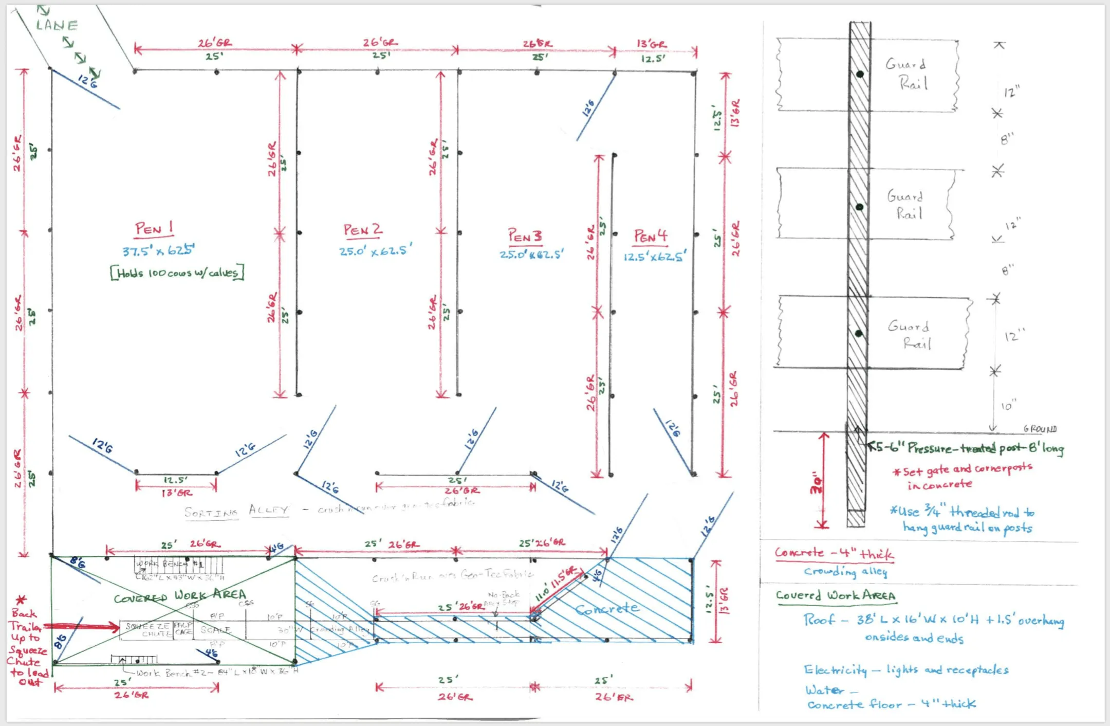 Clemson University guardrail pen plan drawing (opens the PDF)