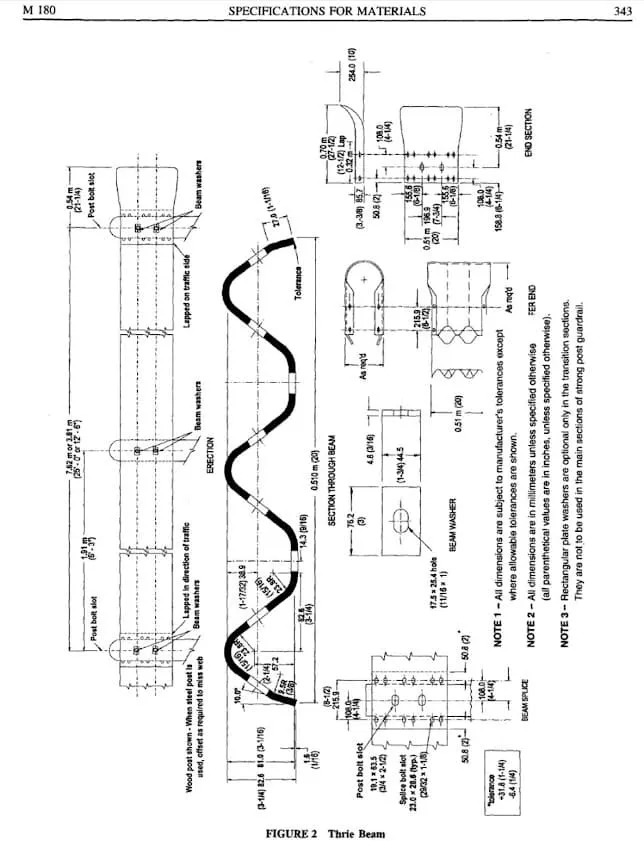 AASHTO M 180 thrie-beam guardrail spec drawing