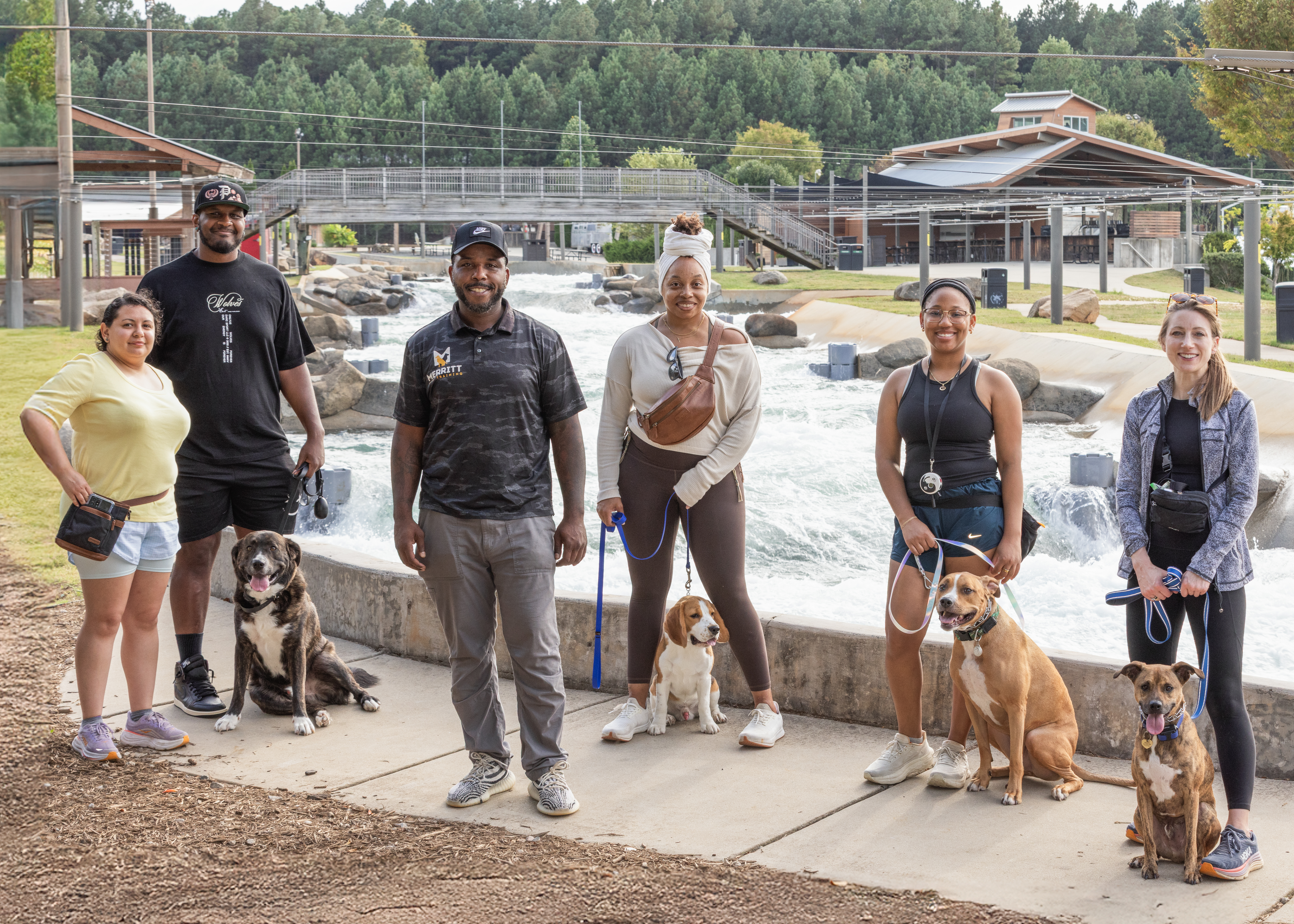 Relaxed dog owner enjoying life with their calm dog outdoors
