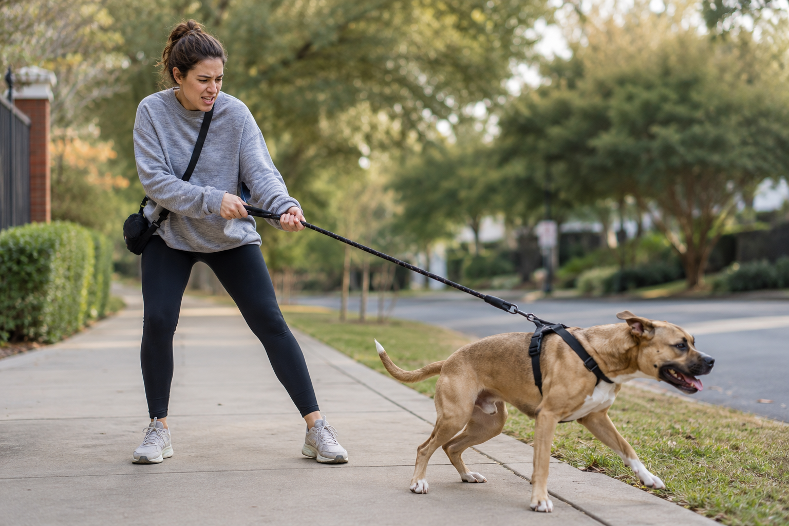 Frustrated dog owner with their dog