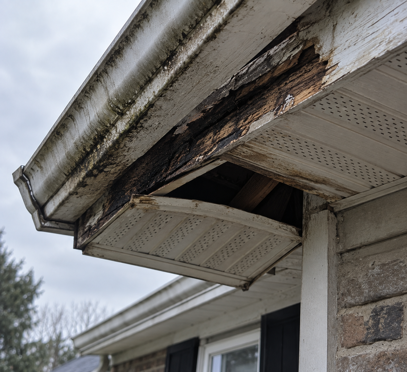 Fascia and soffit damage from overflowing gutters