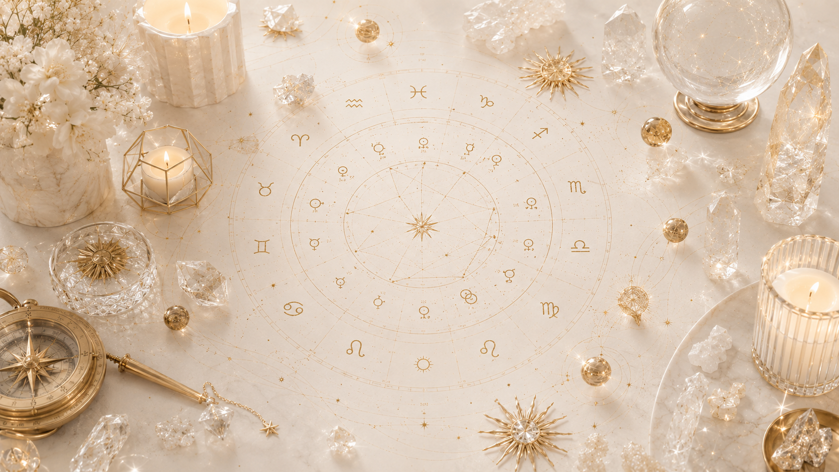 símbolos zodiacales y cielo dorado para explicar compatibilidad sinastría y astrología de vínculos conscientes