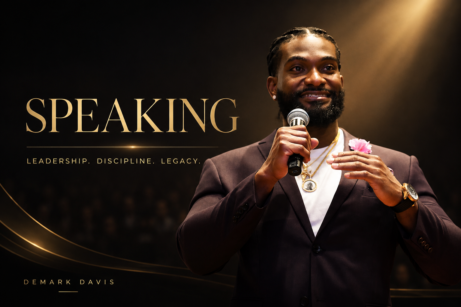 Demark Davis speaking on stage