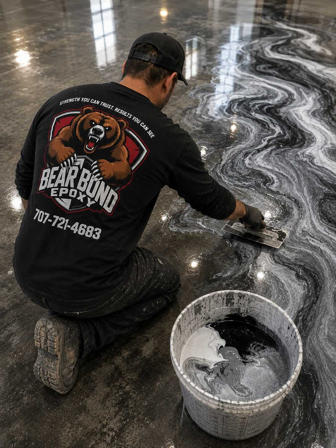 Metallic epoxy 3D effect being created with heat gun manipulation