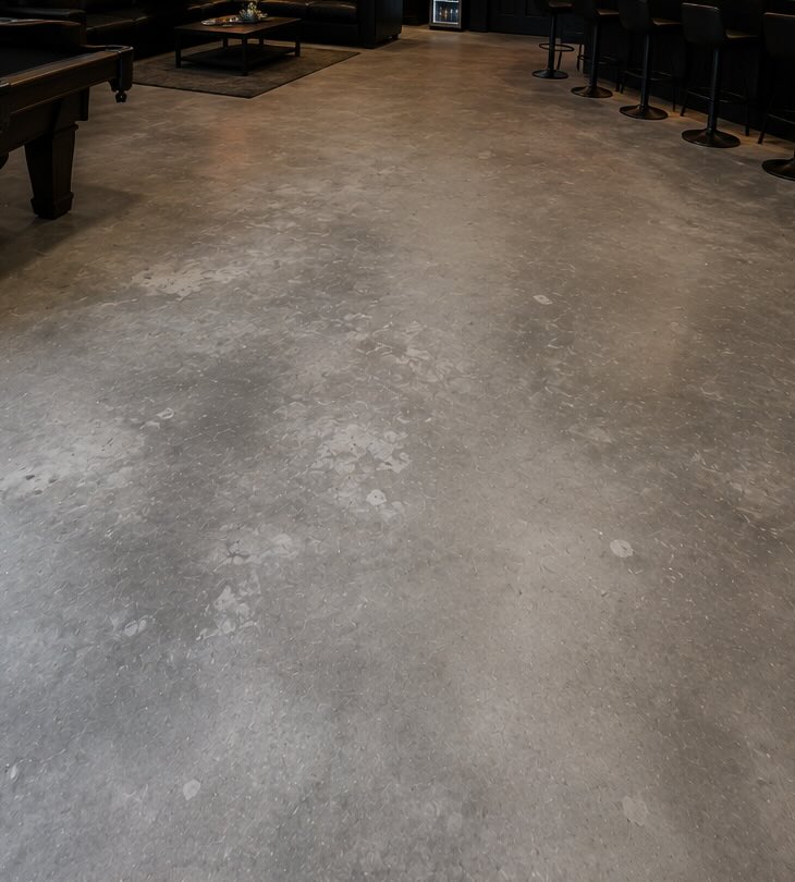 Bare concrete before metallic epoxy — Petaluma living room