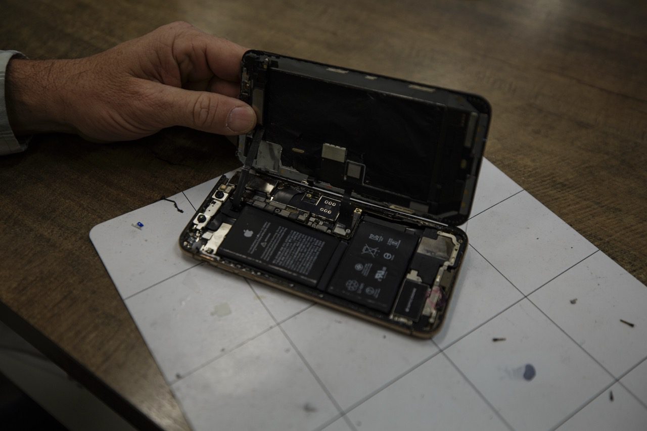 Opened smartphone internals during a repair at Redding Smart Repair in Redding, CA