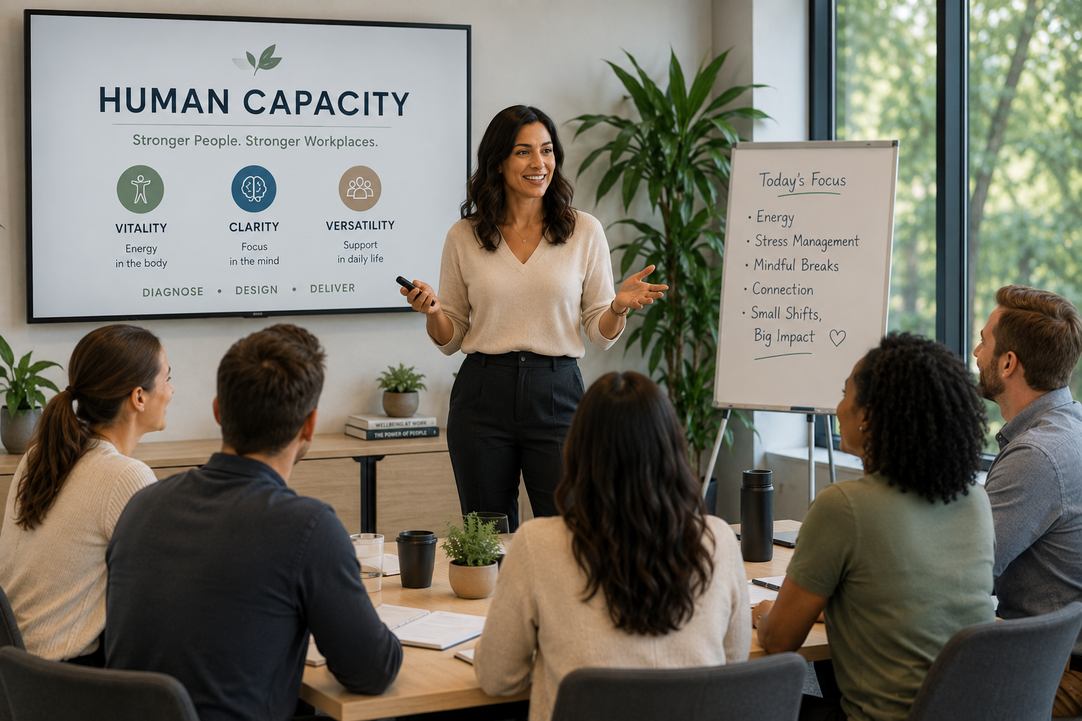 A Human Capacity session in progress, notes on a whiteboard