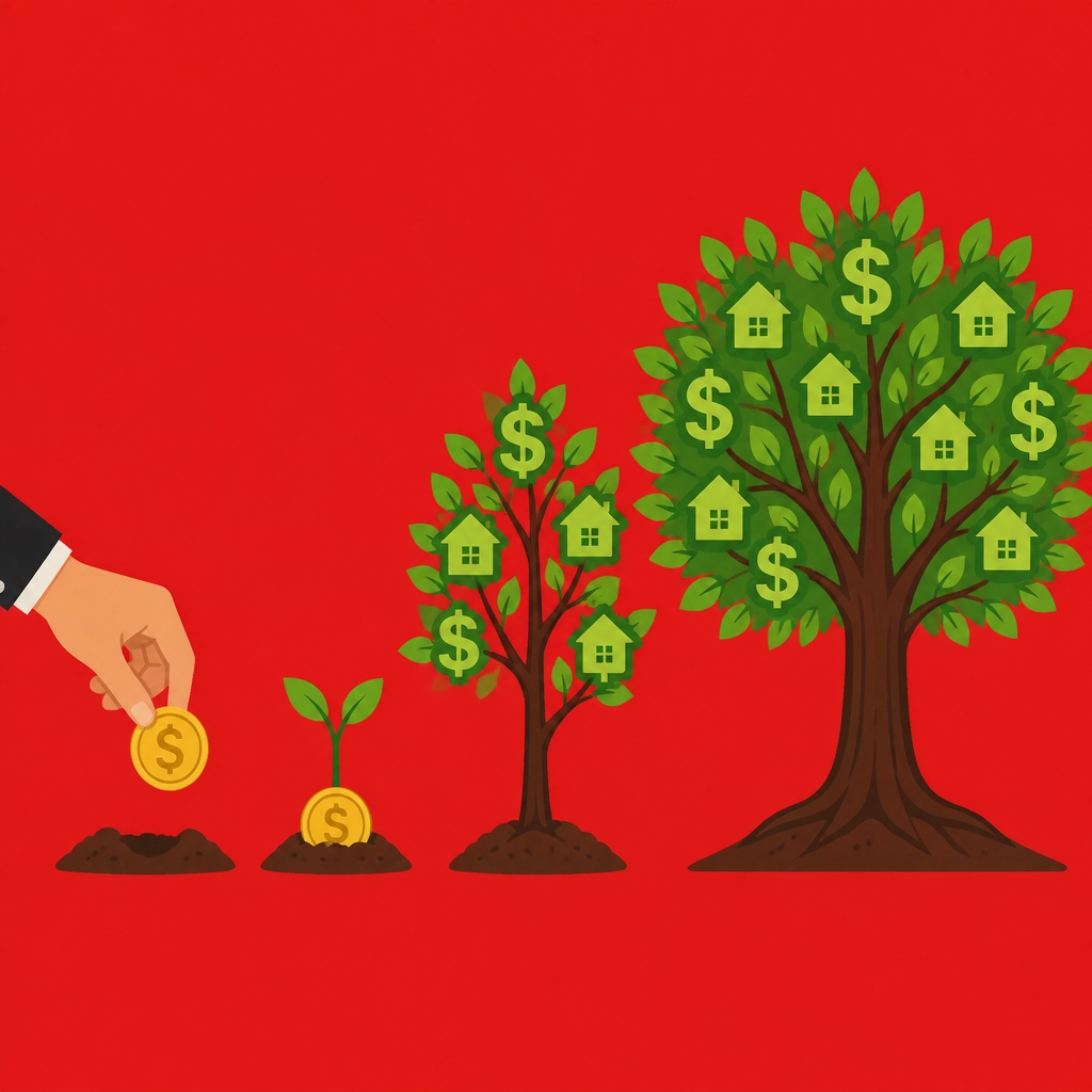 Gold coin growing into a tree representing wealth building Gold coin growing into a tree representing wealth building